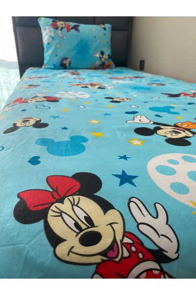 NEVRESİMDESİNG Single Mickey Mouse Patterned Elastic Sheet Set 100x200