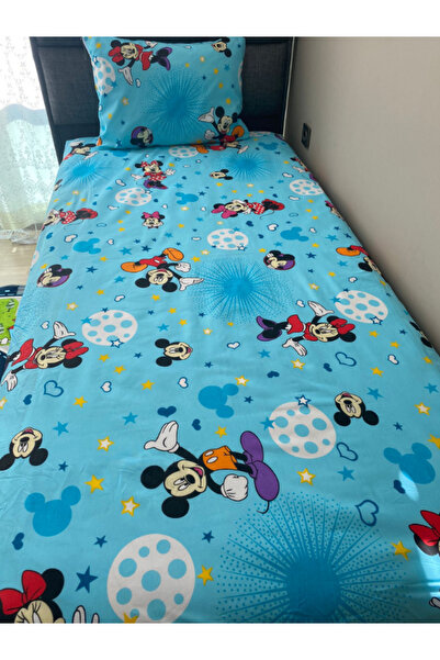 NEVRESİMDESİNG Single Mickey Mouse Patterned Elastic Sheet Set 100x200