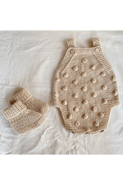 Hobihanem Tuhafiye Bebek El Yapımı Örgü Tulum-çorap Set Bej