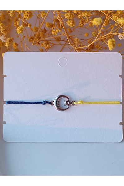 Blotch Elevator Crescent Star Bracelet Yellow Navy Blue Macrame Canary