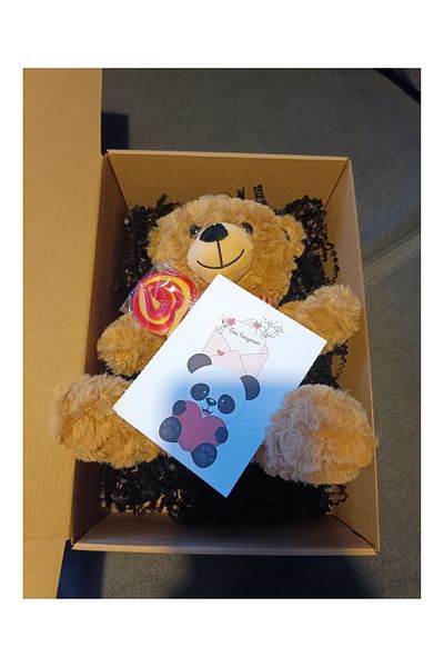 Nostalji Kutusu Candy Toy Plush Bear 25 cm and Design Card Happy Gift Box