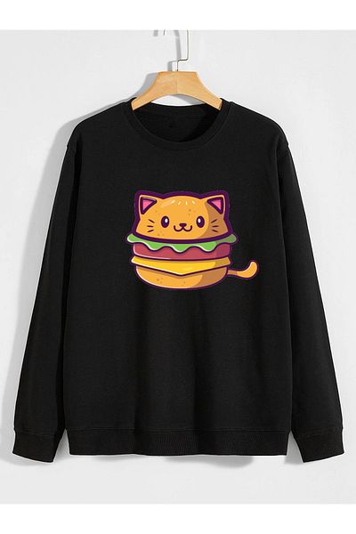 karikatürstore catburger cat hamburger print 0 collar (bicycle collar) sweatshirt