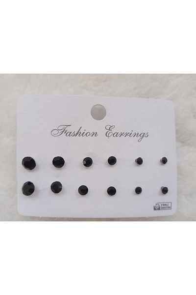 GizliSüs Set of 6 Black Crystal Jewelled Earrings