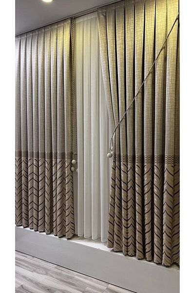 Fon Dünyası Panel Background Curtain Light Mink Golden Yellow Spiral Pattern (Single Wing)