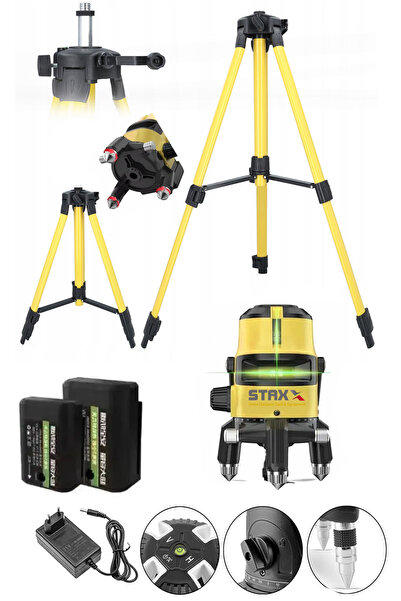 STAXX POWER 2 Çizgili Yatay Ve Dikey Yeşil Lazer Ölçüm Hizalama 30m Mesafe x2Ad Bataryalı Seviye Ölçme +Tripod
