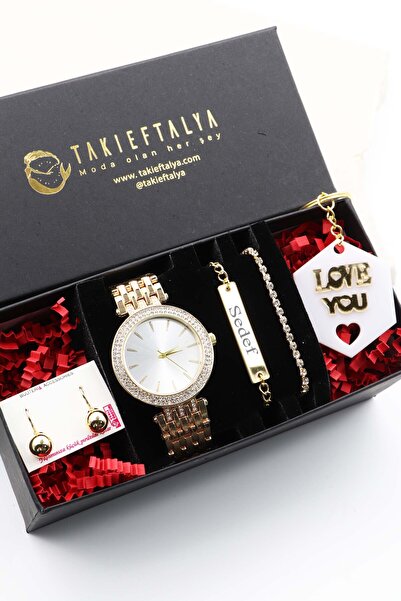 Northwatch Kişiye Özel Gold Kadın Saat, Özel Motto Anahtarlık, Bileklik Ve Kü...