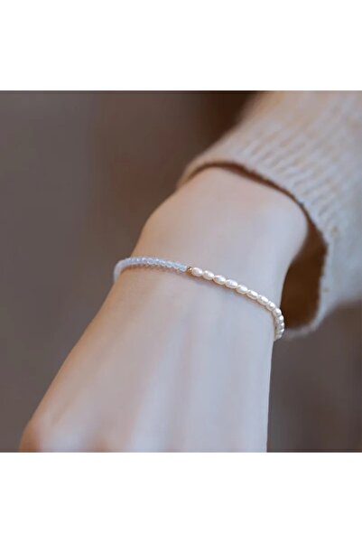 Hazeran accessories Gerçek Akuamarin Taşlı Arpa Kum İncili Bileklik