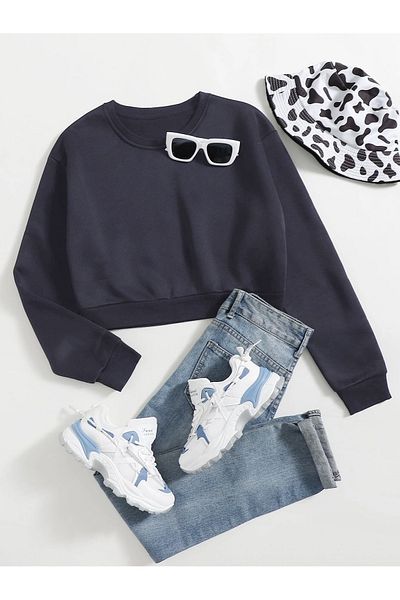 Ginevra Hanorac oversize pentru damă, crop de bază, cu fleece în interior