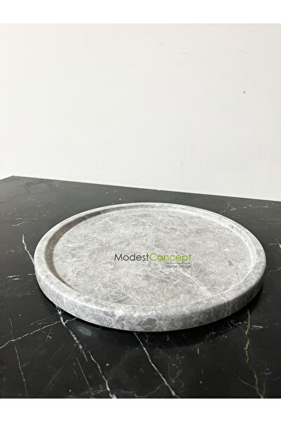 Modestmar Doğal Gri Mermer Yuvarlak Tepsi, Gri Mermer Düzenleyici, Gri Mermer...
