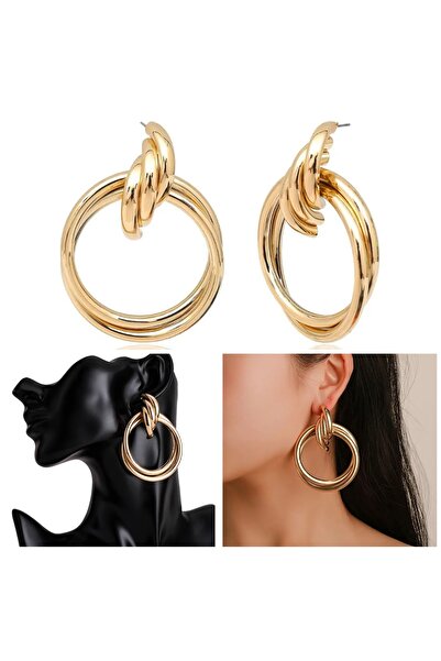 QUEEN AKSESUAR İthal lüks marka kararmaz çelik zara hm model burgu büyük iri halka küpe kadın küpesi gold altın