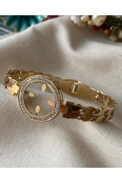 ELİF TAKI AKSESUAR Çelik Gold Boş Çerçeve Kelepçe Bileklik