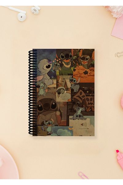 Namgo Caiet de 100 de pagini cadou A6 cu copertă kraft cu spirală cu tematică Stich Collage