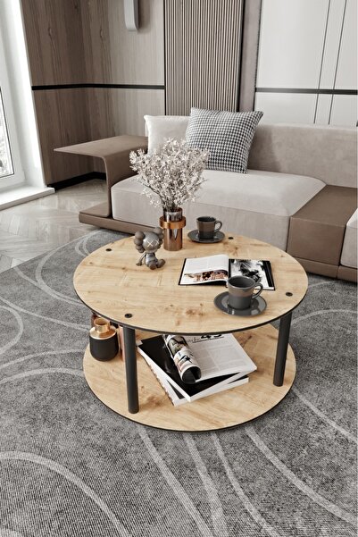 messer Dekoratif Mdf Masivo Orta Sehpa 70x70 YUVARLAK Safir Meşe
