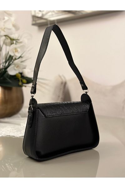 mossi Black Adjustable Long Brain Faux Leather Women's Handbag