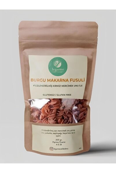 LEGUME Glutensiz Bakliyat Unlu Filizlendirilmiş Kırmızı Mercimek Unlu Burgu Makarna Fusuli 200 Gr.