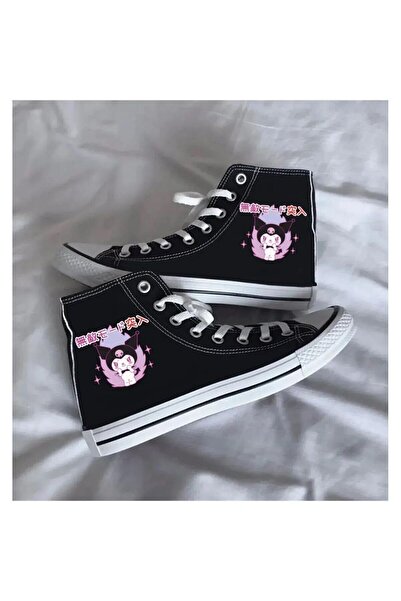 Ymn ayakkabı Günlük Keten Chinese Kuromi Baskılı Siyah Uzun Sneaker Canvas Spor Ayakkabı