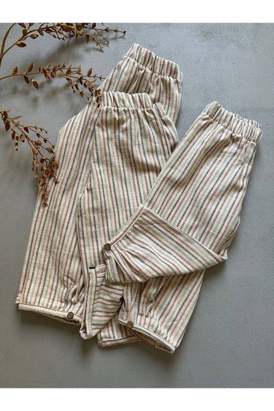 Purdy Plum ÇİZGİLİ KETEN PANTOLON