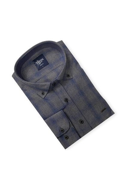 Sadık Collection Twin Чоловіча сорочка Slim Fit з довгими рукавами, коміром на ґудзиках і тонкою клітинкою 0031