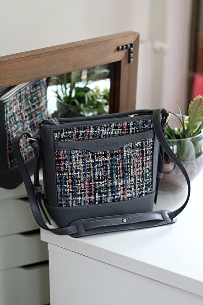 Moom Bag Women's Gray Tweed Adjustable Strap Shoulder Bag