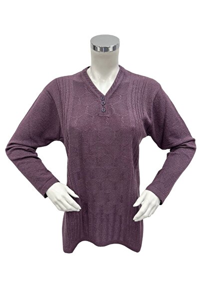 Moda Zeyn Kadın Kabartma Yuvarlak Desenli Yırtmaçlı Düğmeli V Yaka Anne Bluz ...