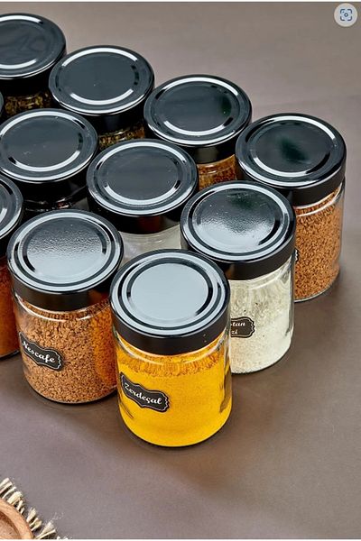 ŞAKİLATA CONCEPT 255ml Glass Spice Rack Set Luxury Storage Container with 12 Labels