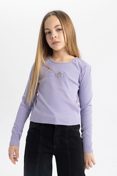 DeFacto Tricou cu mânecă lungă cu mânecă lungă, cu imprimeu, cu decolteu roșu, C0082a824sp