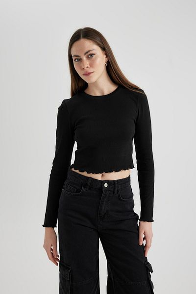 DeFacto Fitted Crew Neck Ribbed Camisole Basic Long Sleeve T-Shirt Y9870Az24Sp