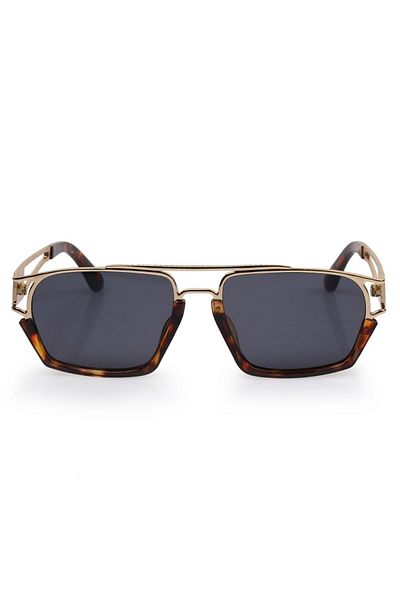 TomyHelf Unisex Sunglasses with Black Glass and Leopard-gold Frame