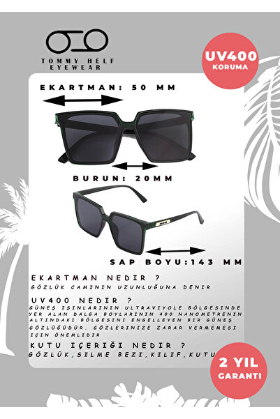 TomyHelf نظارة شمسية نسائية مربعة بإطار أخضر زجاجي أخضر مع تفاصيل مقبض