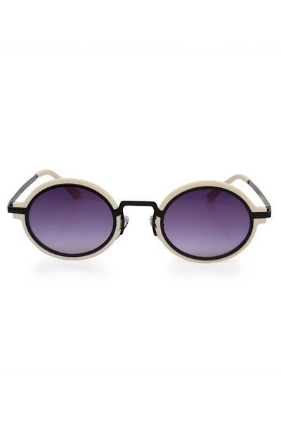 TomyHelf Women's Sunglasses with Purple Lens, Black-white Frame