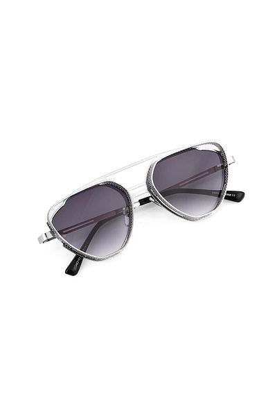 TomyHelf Women's Sunglasses Triangle Design Silver Frame Black Glass