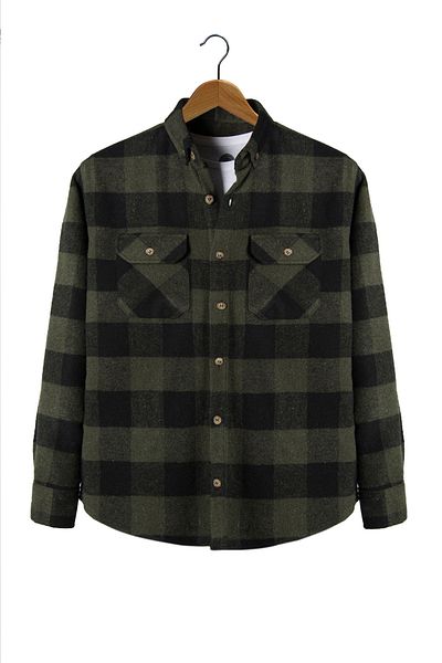 Terapi Men Khaki Regular Fit Shirt Collar Plaid Double Pocket Lumberjack Shirt