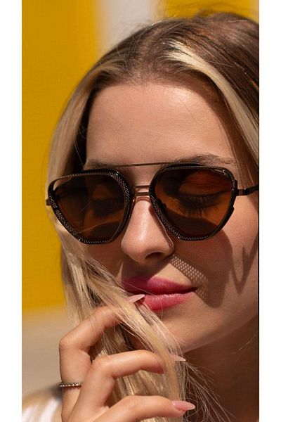 TomyHelf Women's Sunglasses Triangle Design Brown Frame Brown Glass
