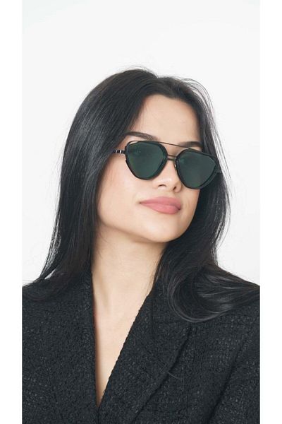 TomyHelf Women's Sunglasses Triangle Design Black Frame Green Glass