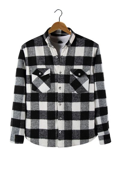 Terapi Men Black Regular Fit Shirt Collar Plaid Double Pocket Lumberjack Shirt