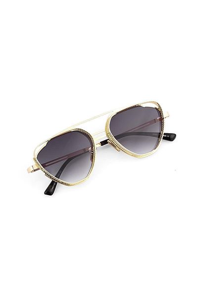 TomyHelf Women's Sunglasses Triangle Design Gold Frame Black Glass
