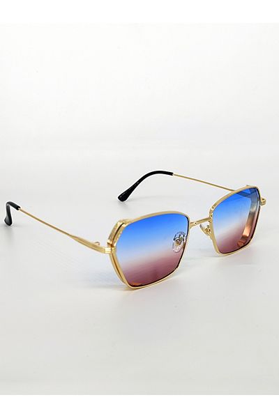 TomyHelf Dectangular Design Gold Frame Blue Gradient Glass Women's Sunglasses