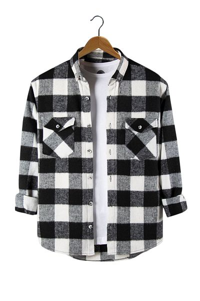 Terapi Men Black Regular Fit Shirt Collar Plaid Double Pocket Lumberjack Shirt