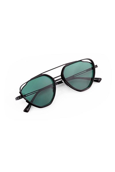 TomyHelf Women's Sunglasses Triangle Design Black Frame Green Glass