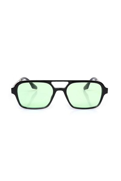 TomyHelf Black Frame Pistachio Green Color Glass Rectangular Women's Sunglasses
