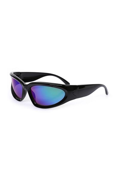 TomyHelf Cycling Glasses Black Frame Blue Mirrored Wind Protection