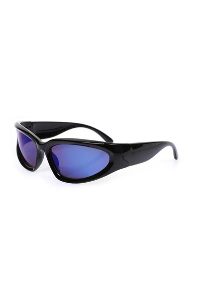 TomyHelf Cycling Glasses Black Frame Blue Mirrored Wind Protection