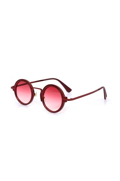TomyHelf Red Frame Red Gradient Glass Round Women Sunglasses with Uv400 Protection