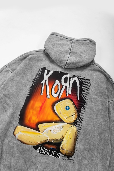 Sekizbiraltı Біла худі з принтом Korn, що можна прати, оверсайз, унісекс