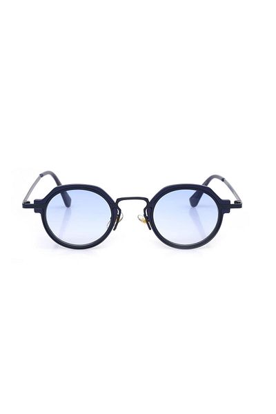 TomyHelf Uv400 Protected Dark Blue Frame Blue Glass Hexagon Women's Sunglasses