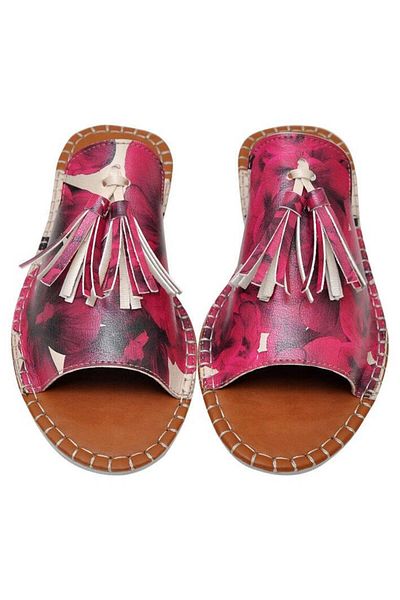 Dogo Women's Vegan Leather Pink Slippers - Flowers On My Shoes Design