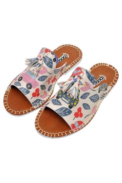 Dogo Παιδικές Vegan Δερμάτινες Μπεζ Παντόφλες - For Girl Design