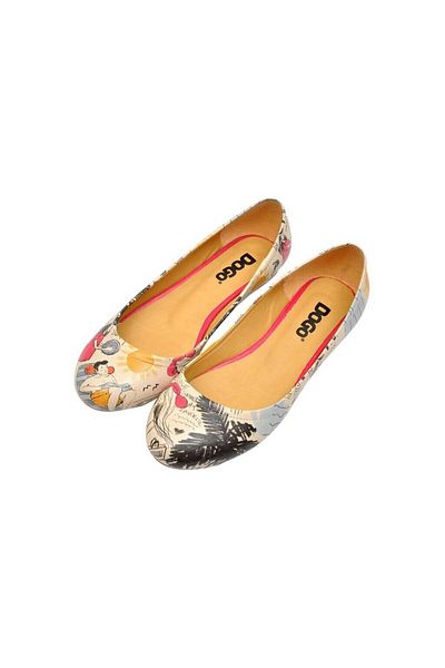Dogo Women's Vegan Leather Beige Ballerinas - I Love Summer Design