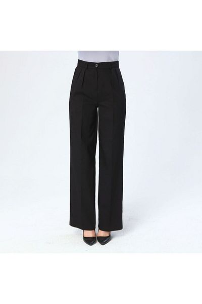 Berm Women's Black Pleat Detailed Palazzo Cut Trousers