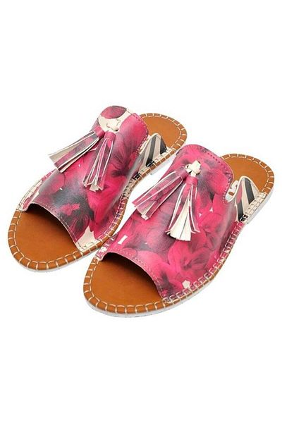Dogo Women's Vegan Leather Pink Slippers - Flowers On My Shoes Design